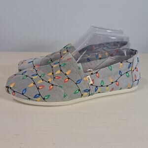 Toms Corduroy Grey Christmas Light Slip on Holiday Shoes Women's Size 8
